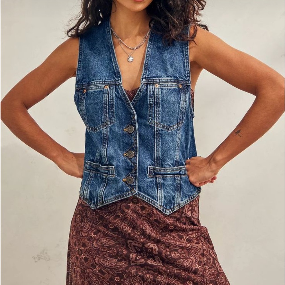 Vintage Y2K Cropped Distressed Trendy Denim Vest Size XL